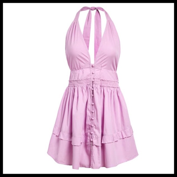 FREE PEOPLE BOHO FLOWY HALTER MINI DRESS A2C - Picture 13 of 16